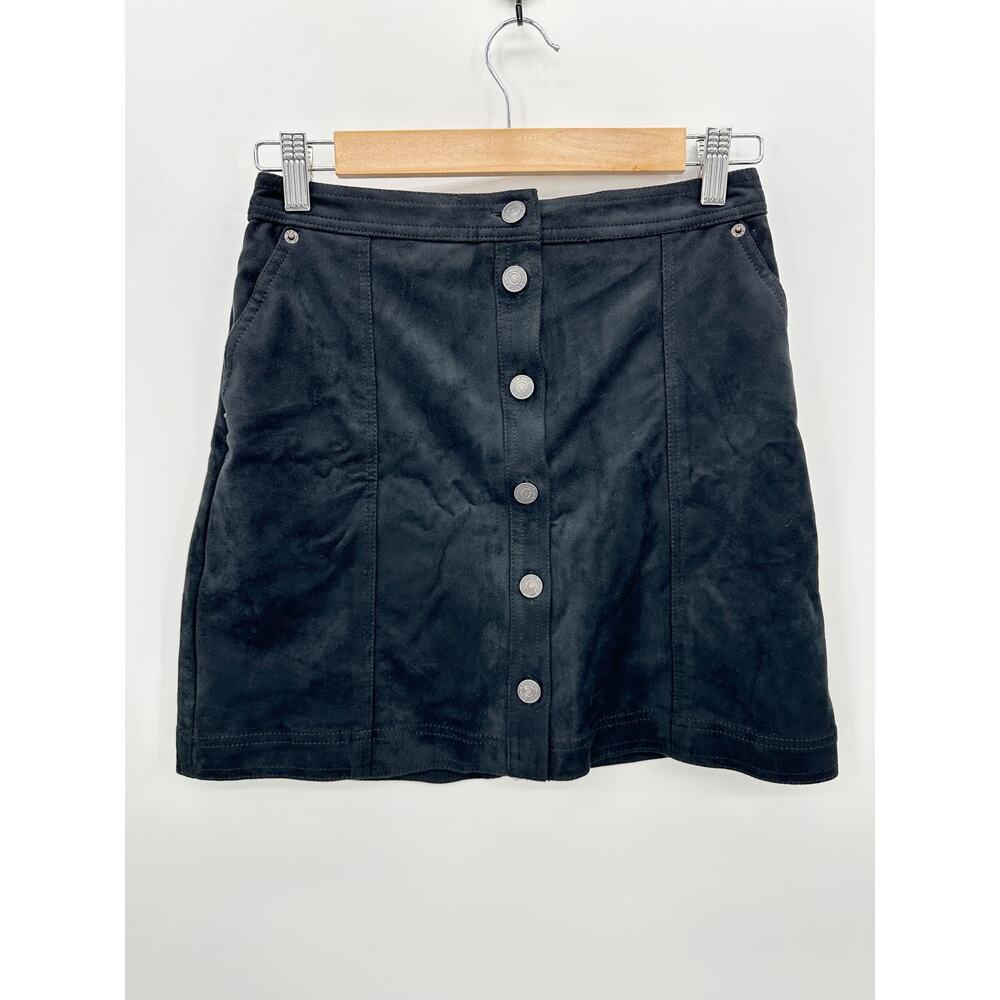 Abercrombie & Fitch‎ Black Faux Suede Button Front Mini Skirt Womens Small S